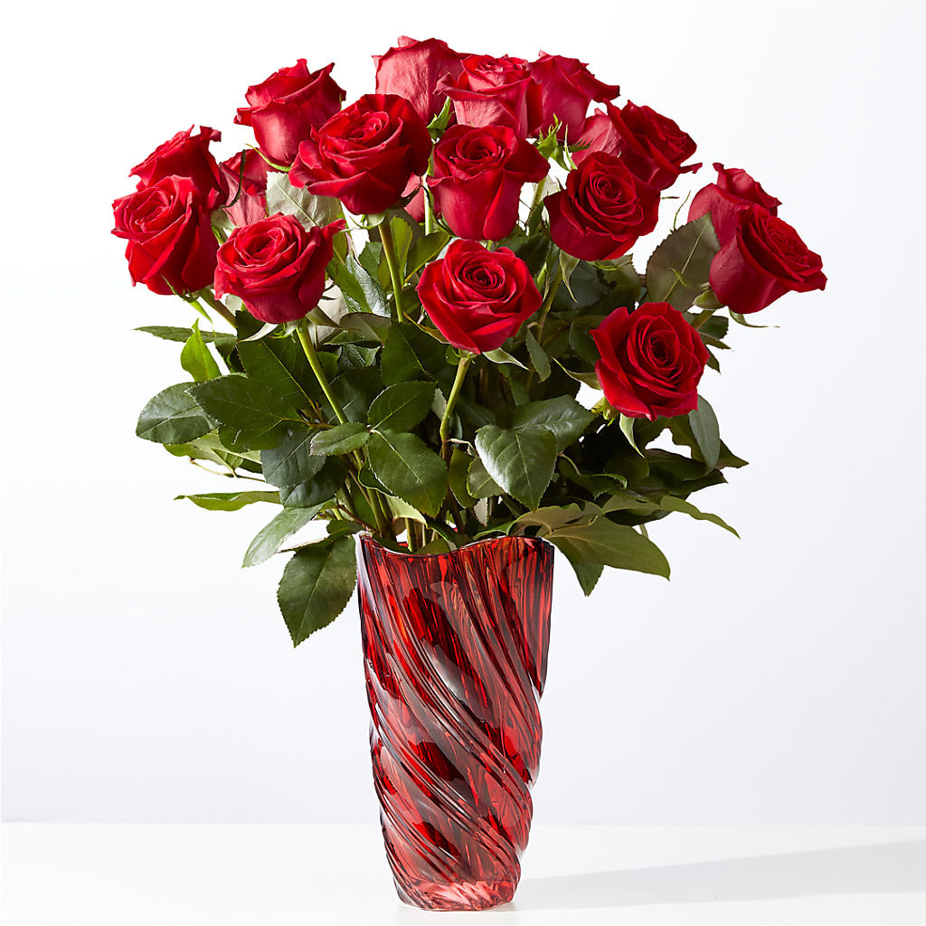 Classic Love Red Rose Bouquet with Luxe Swirl Vase – Blossom Avenue, Orangevale CA